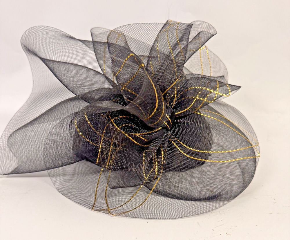 Vintage Sonni San Francisco Black Tea Hat with Gold Trim netting